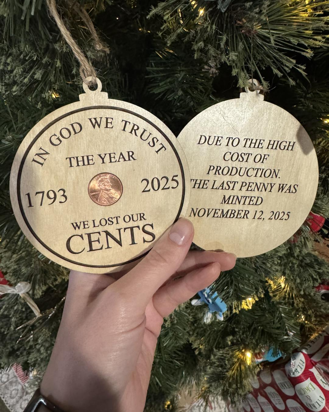 The year we lost our cents | Moment in history | Ornament | Penny included | Laser engraved